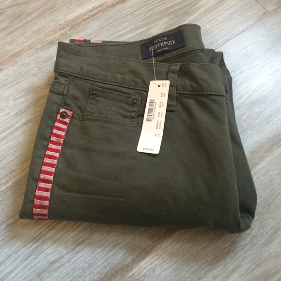 J.Crew Toothpick olive skinny crop with red stripe - Picture 4 of 6